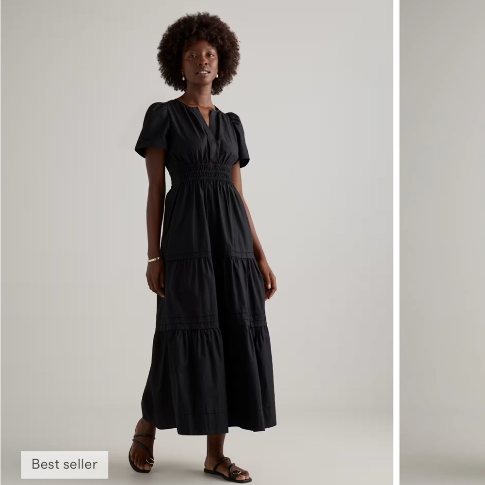 Quince Black Tiered Maxi with Smocked Waist